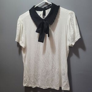 Suzy Shier White and Black Collared Top  M